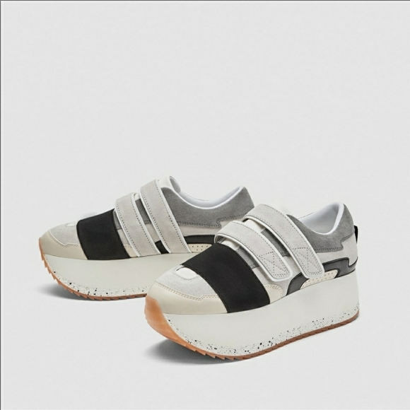 Zara Gray Black Platform Velcro Sneakers 38